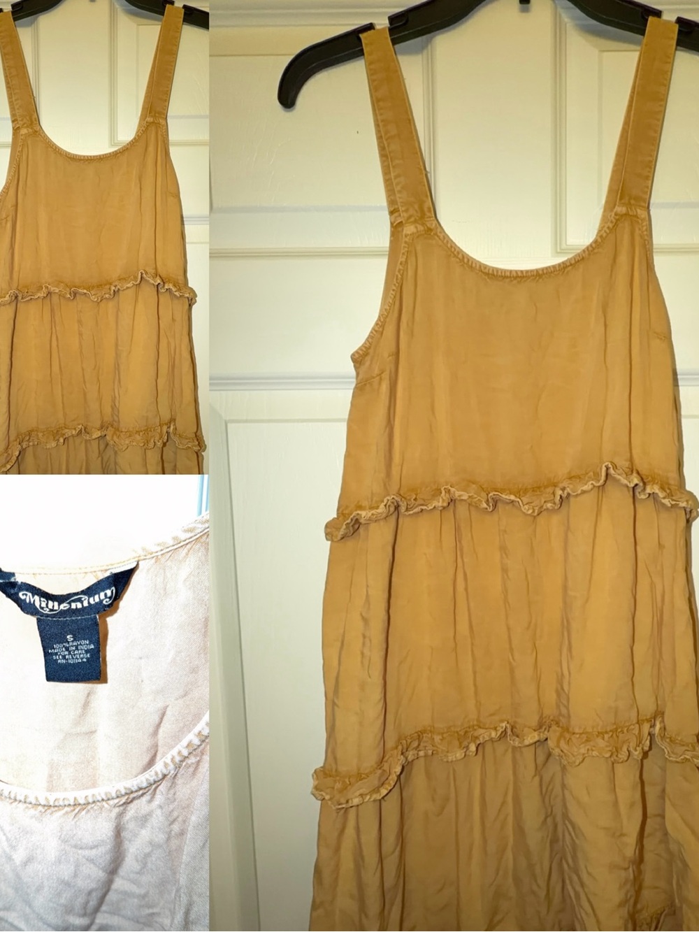 & Other Stories Mustard Tiered Sleeveless Midi Dress